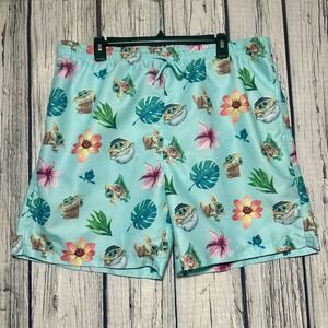 Star Wars The Mandalorian Swim Trunks Baby Yoda Hawaiian Print Mens XL Blue